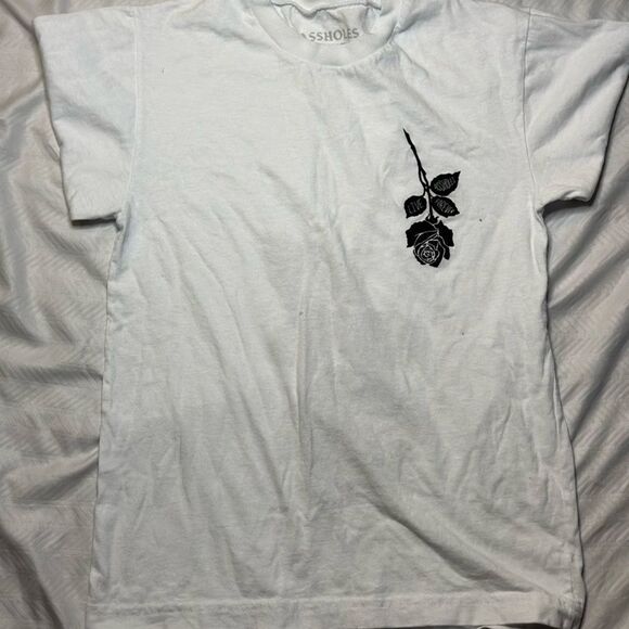 COPY - Assholes Live Forever White T-Shirt w Black Rose NEW - Picture 1 of 3